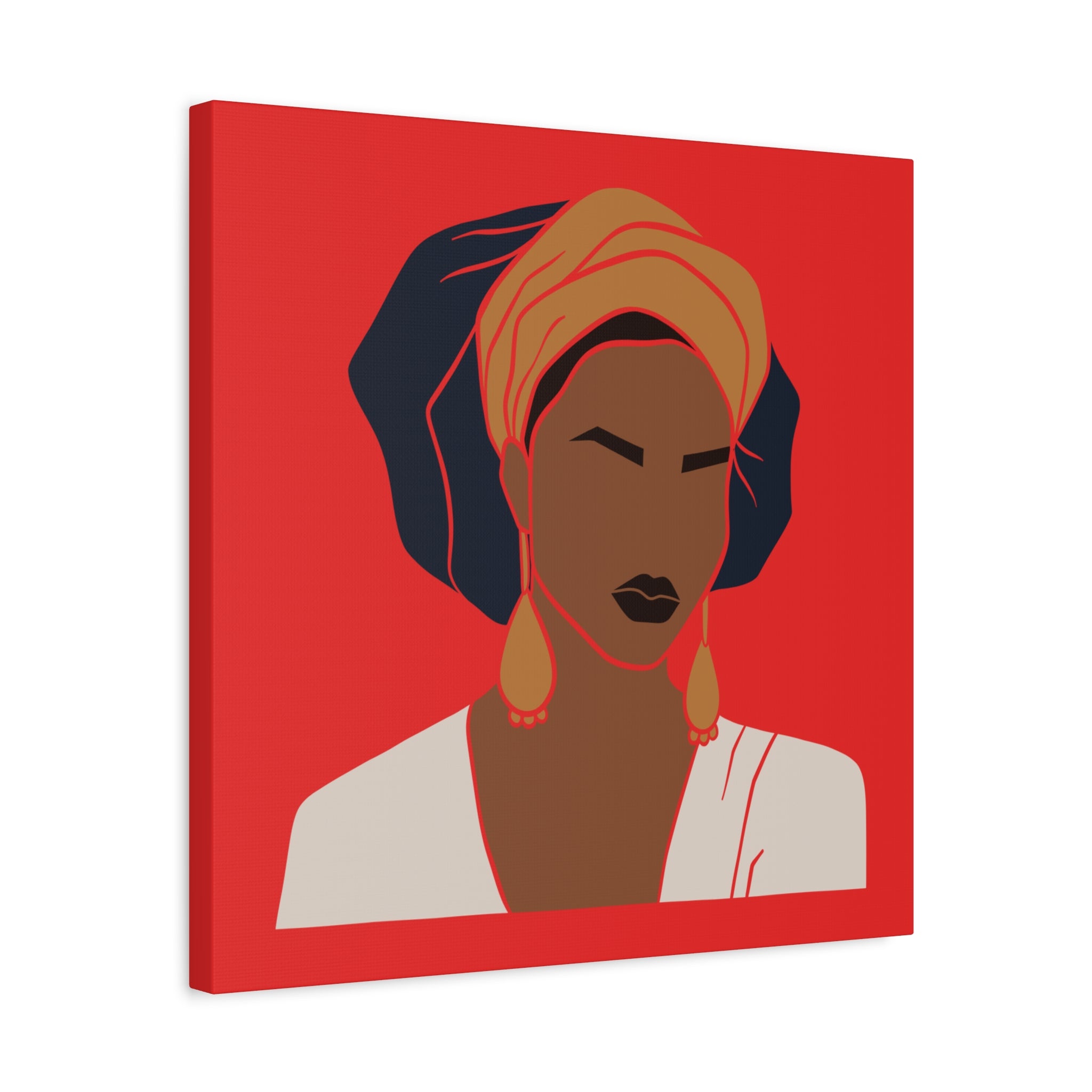 Bold Afrocentric Woman Portrait on Red - Canvas Art