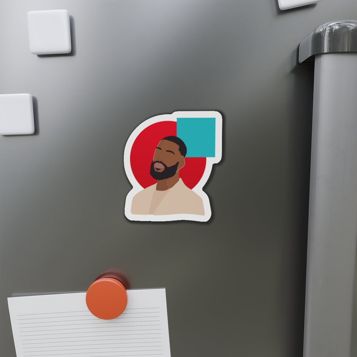 Minimal Portrait Magnet with Bold Red Circle & Teal Accent — Magnets