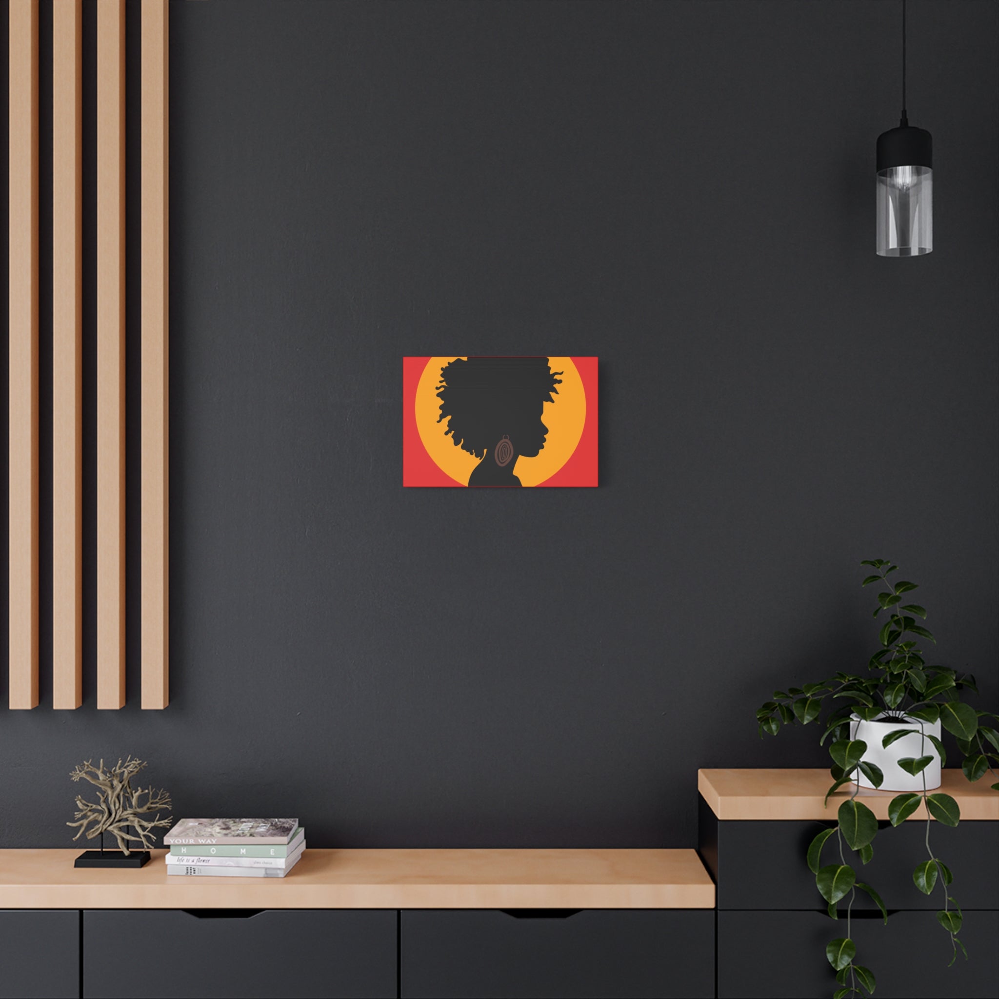 Black Woman Profile with Afro & Earring - Canvas Art