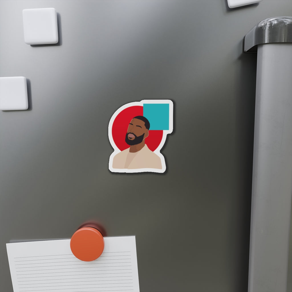 Minimal Portrait Magnet with Bold Red Circle & Teal Accent — Magnets
