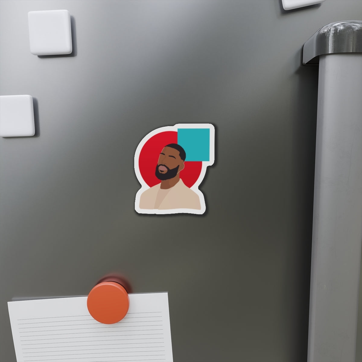 Minimal Portrait Magnet with Bold Red Circle & Teal Accent — Magnets