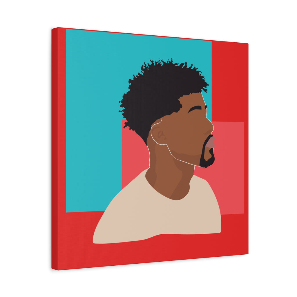 Modern Black Man Profile on Red & Teal — Canvas Art