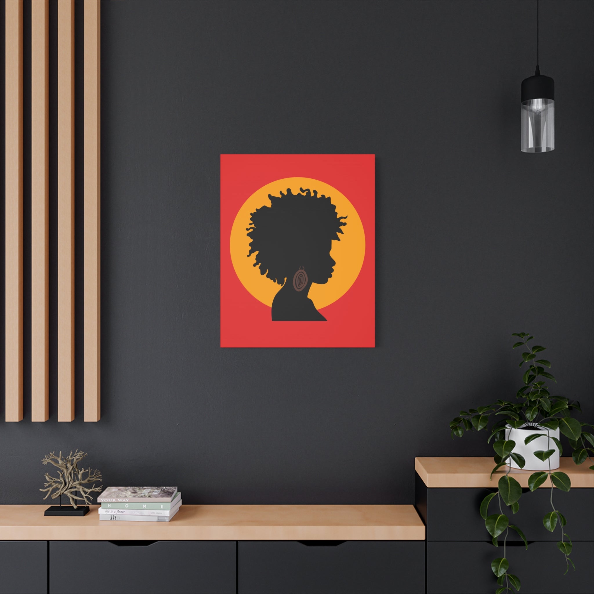 Black Woman Profile with Afro & Earring - Canvas Art
