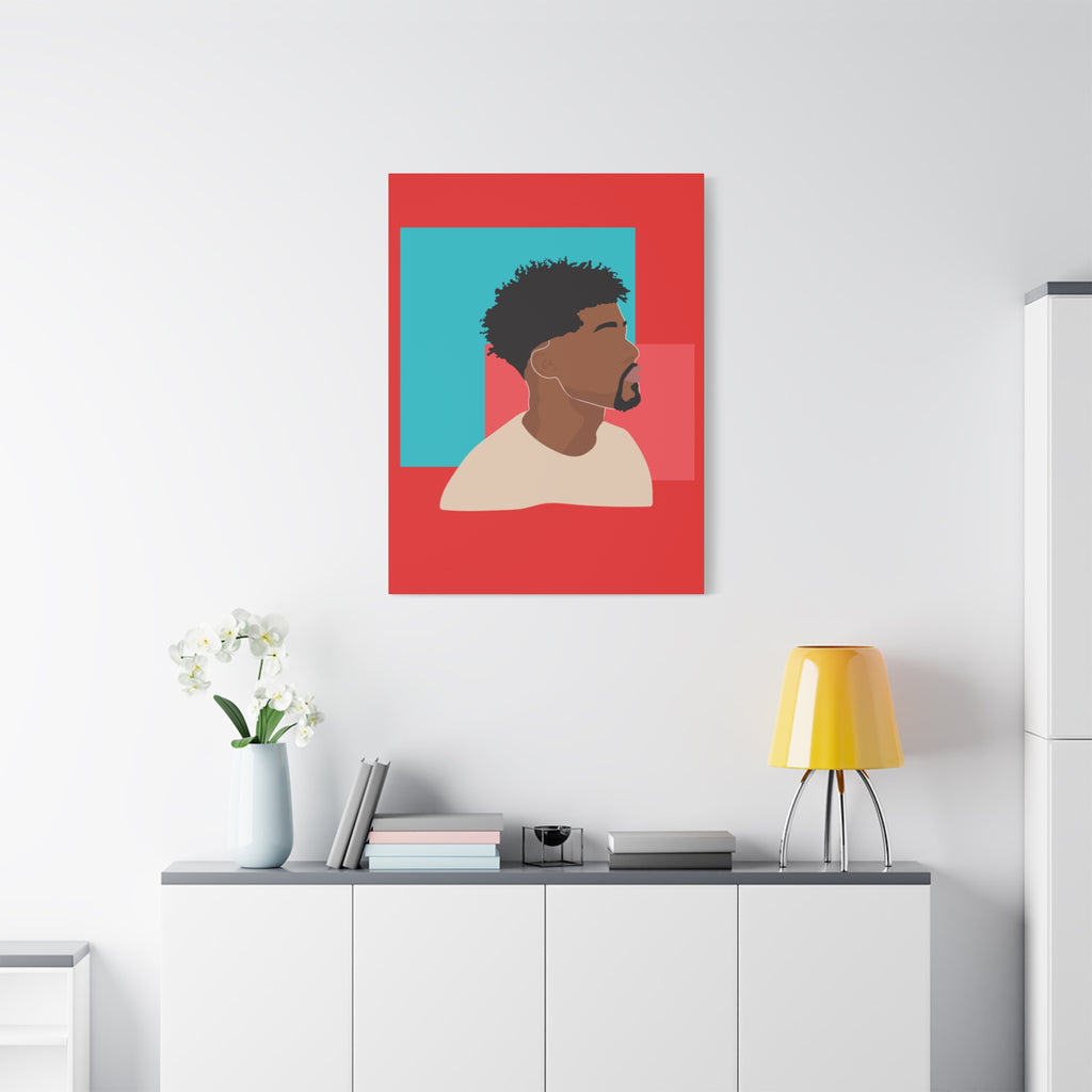 Modern Black Man Profile on Red & Teal — Canvas Art