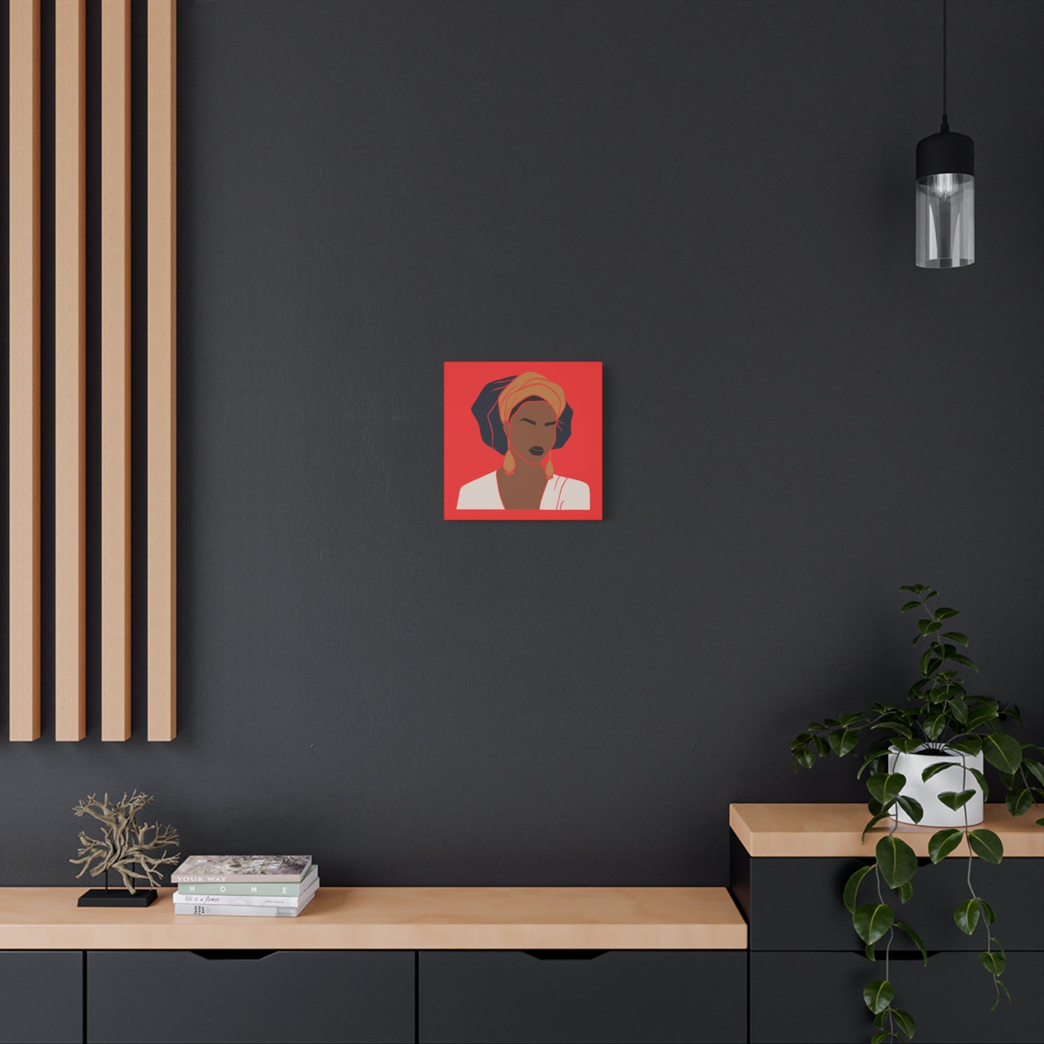 Bold Afrocentric Woman Portrait on Red - Canvas Art
