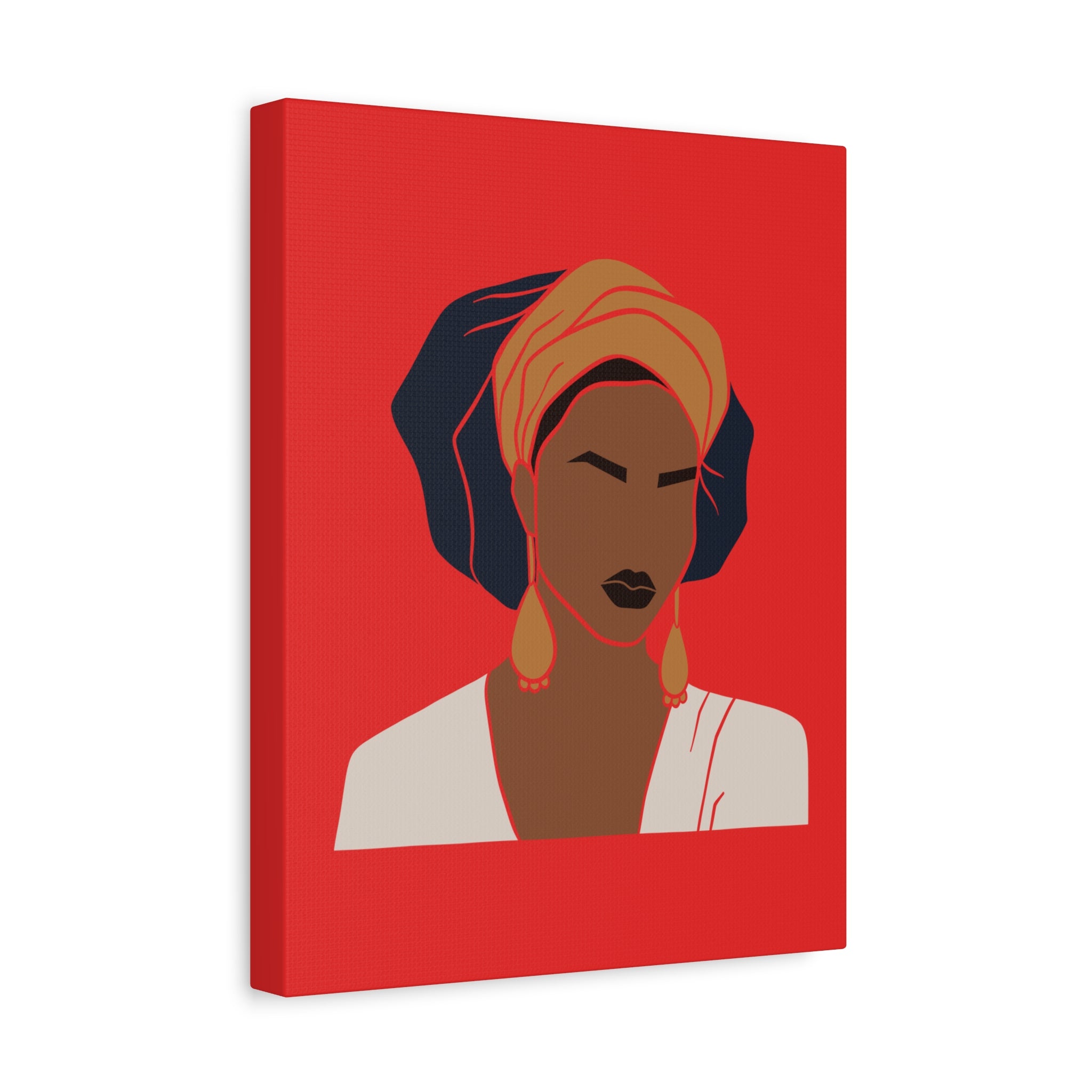 Bold Afrocentric Woman Portrait on Red - Canvas Art