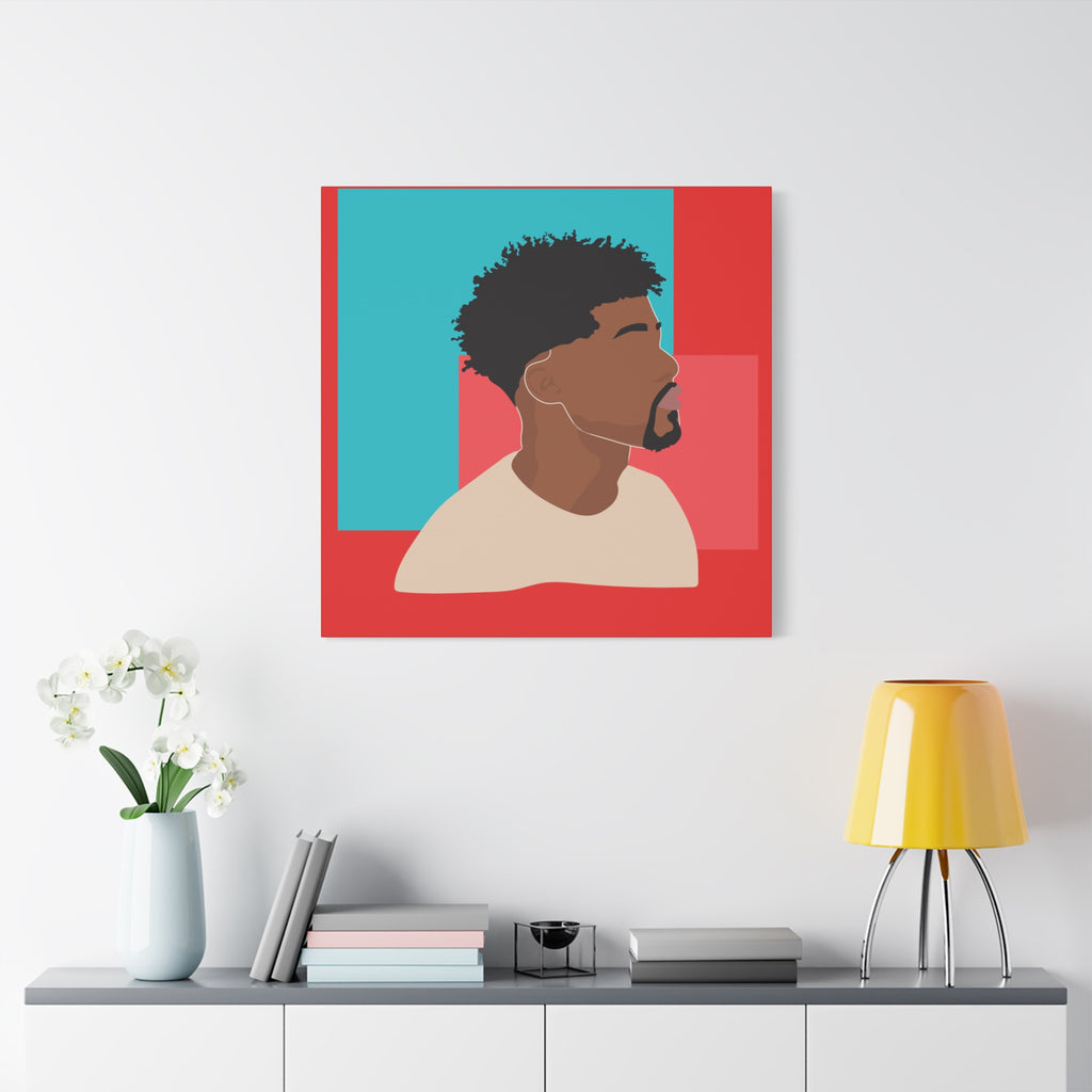 Modern Black Man Profile on Red & Teal — Canvas Art