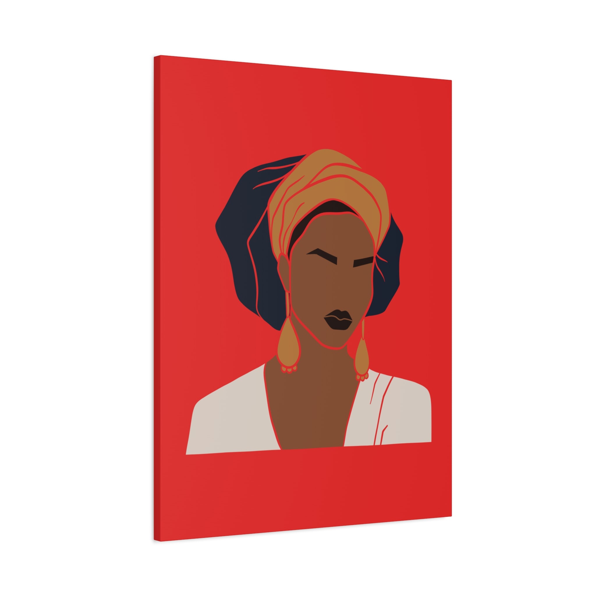 Bold Afrocentric Woman Portrait on Red - Canvas Art