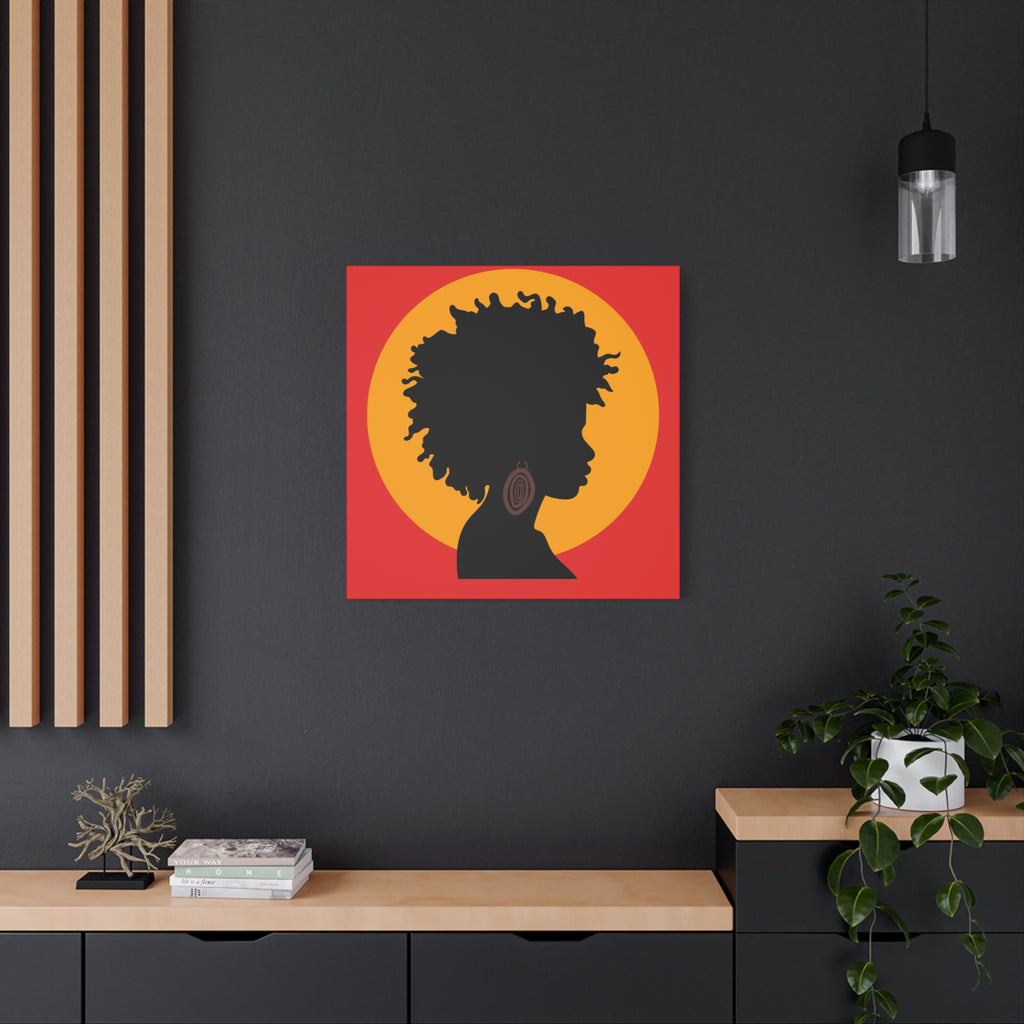 Black Woman Profile with Afro & Earring - Canvas Art