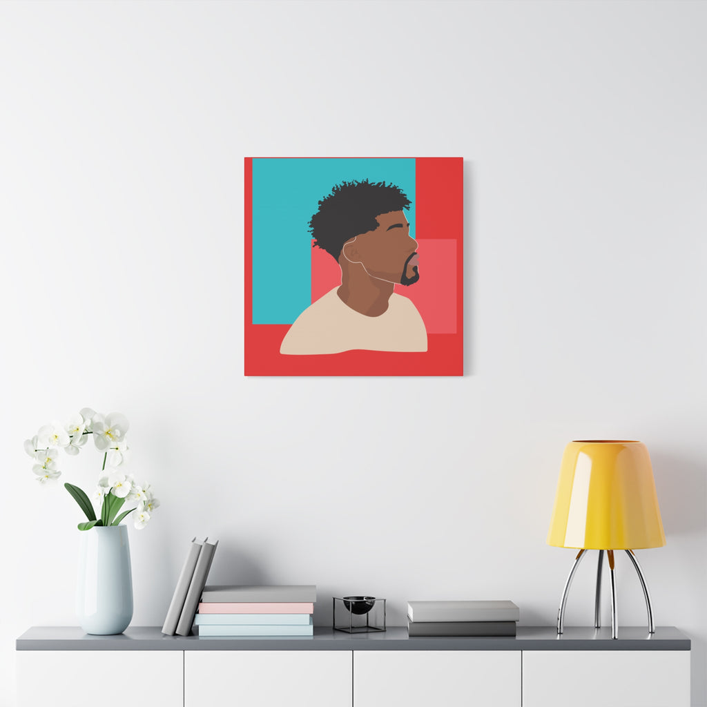 Modern Black Man Profile on Red & Teal — Canvas Art