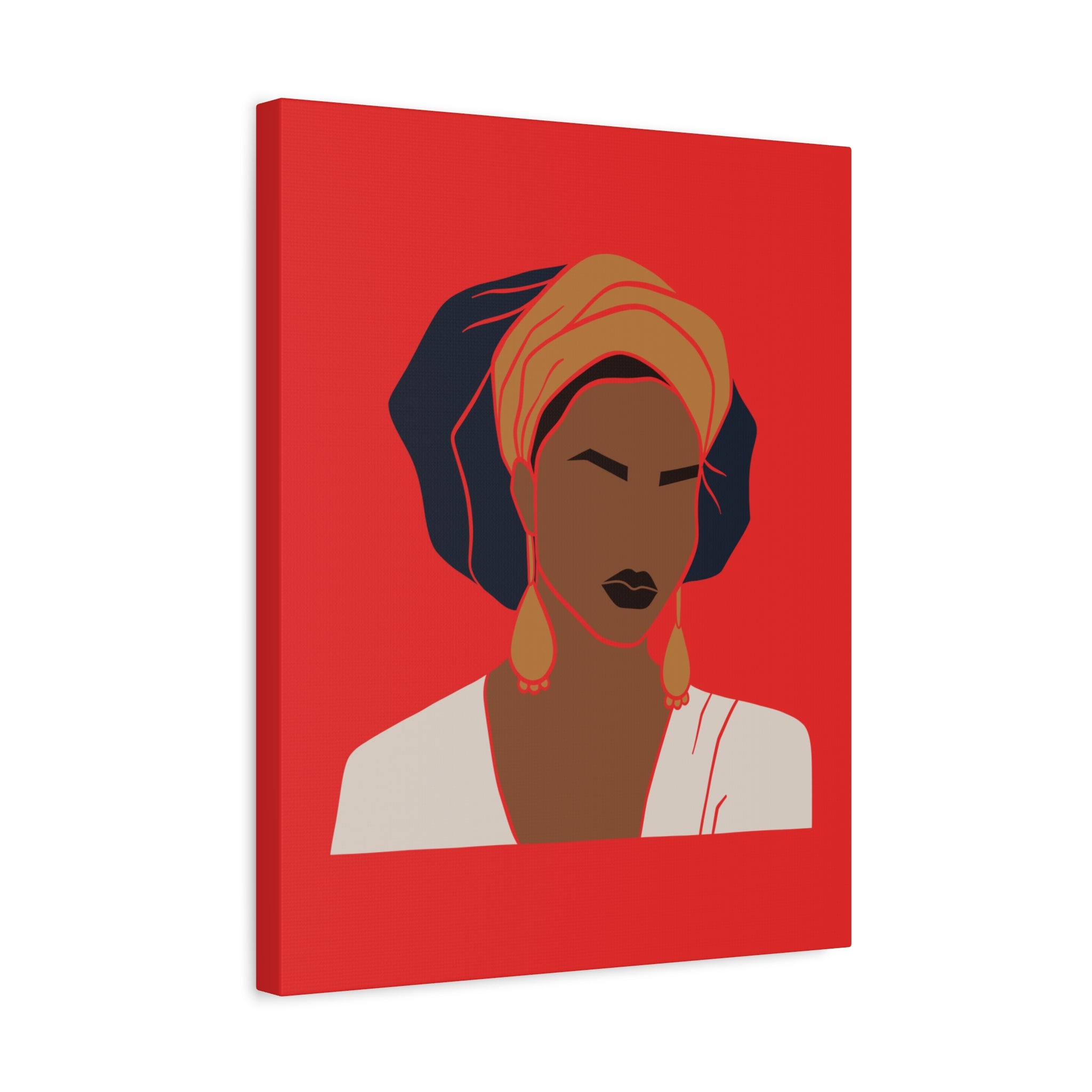 Bold Afrocentric Woman Portrait on Red - Canvas Art