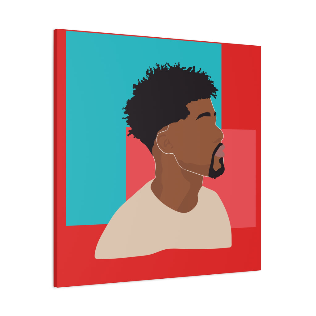 Modern Black Man Profile on Red & Teal — Canvas Art