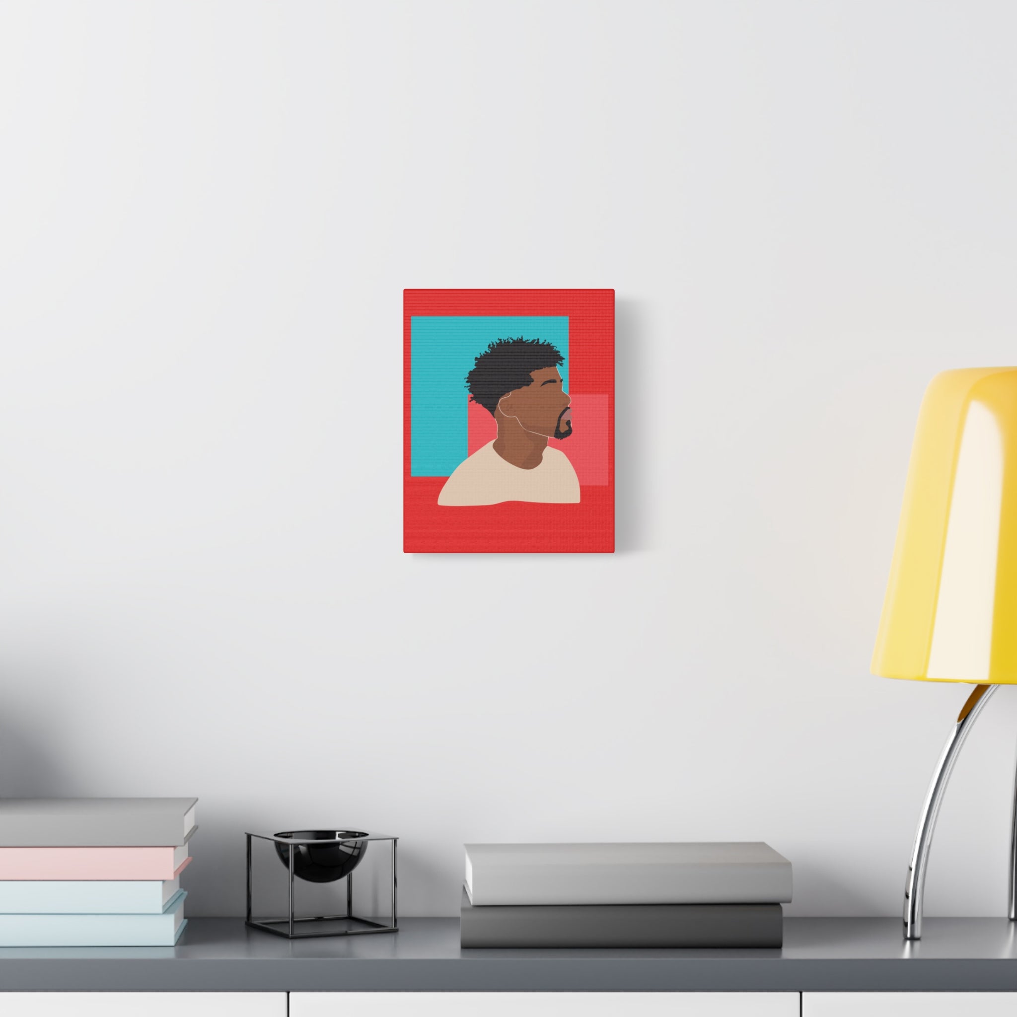 Modern Black Man Profile on Red & Teal — Canvas Art
