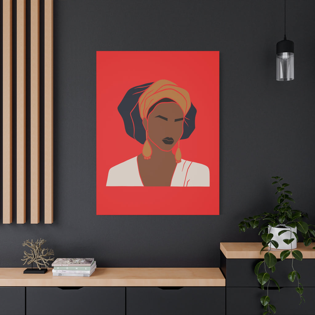 Bold Afrocentric Woman Portrait on Red - Canvas Art