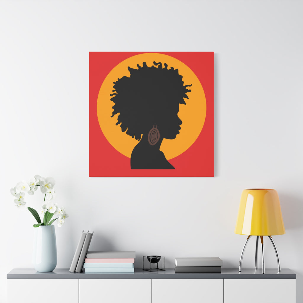 Black Woman Profile with Afro & Earring - Canvas Art