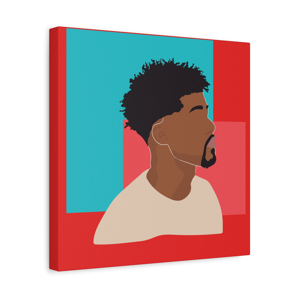 Modern Black Man Profile on Red & Teal — Canvas Art