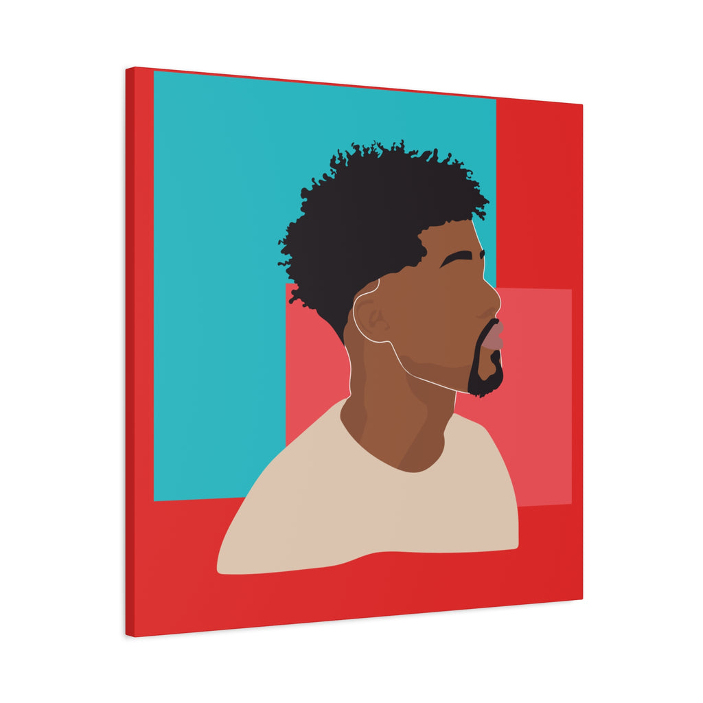 Modern Black Man Profile on Red & Teal — Canvas Art
