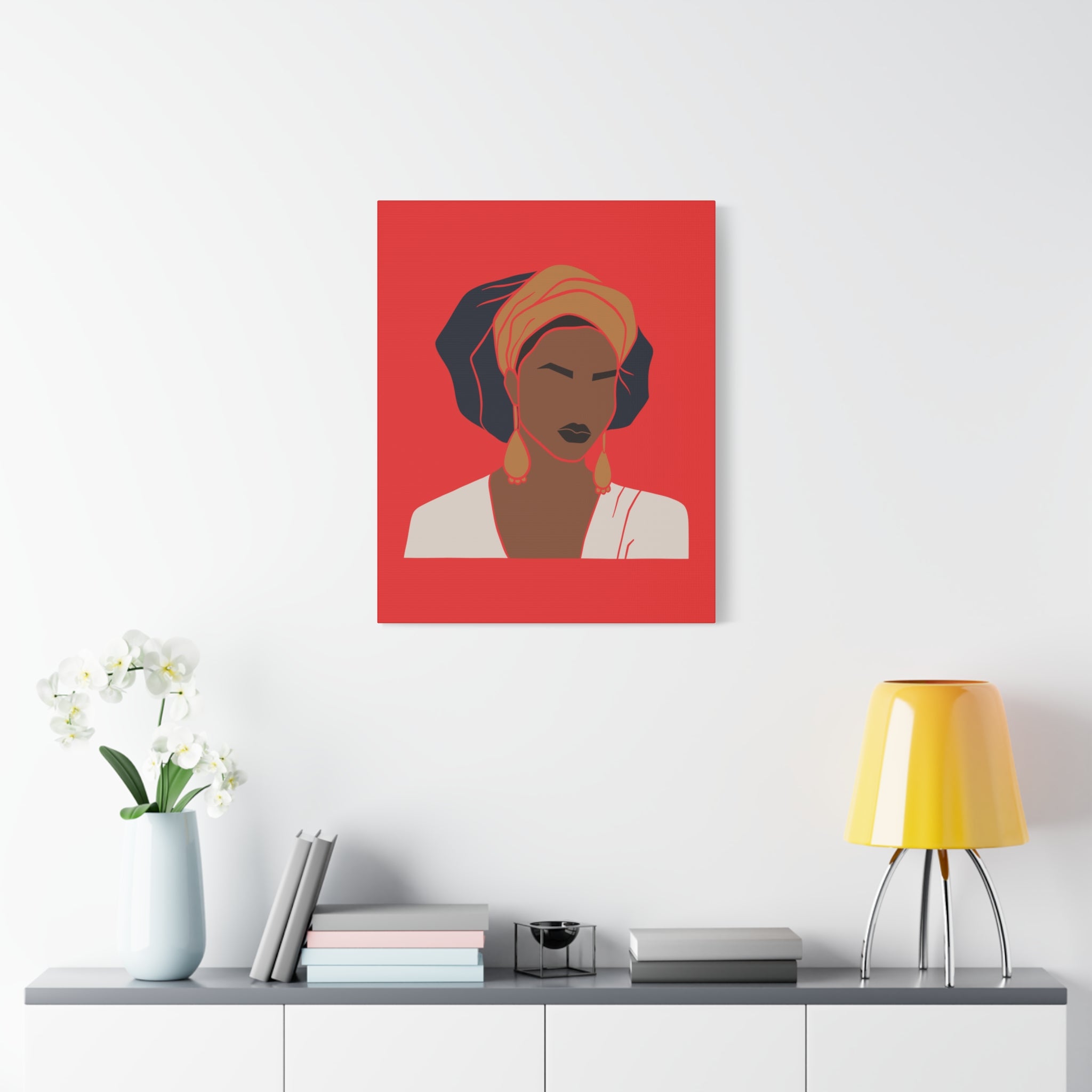 Bold Afrocentric Woman Portrait on Red - Canvas Art