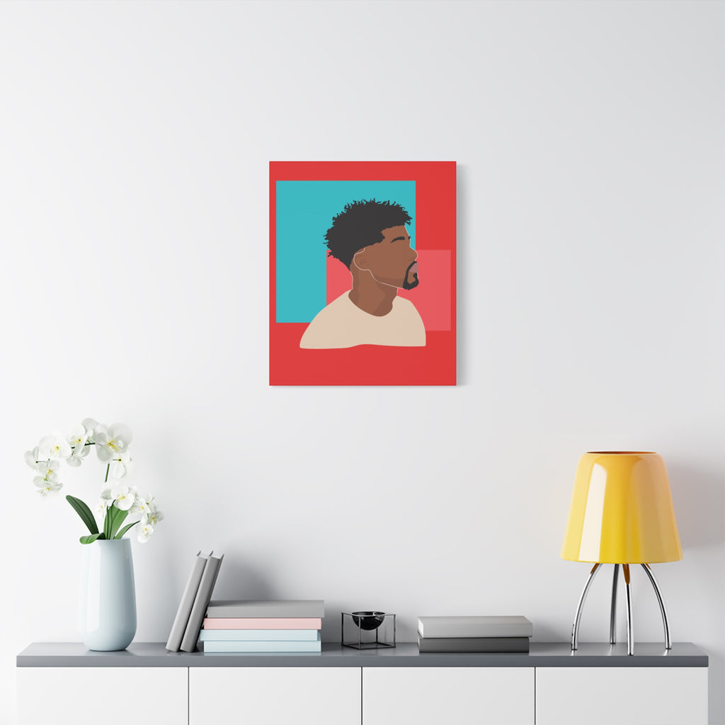 Modern Black Man Profile on Red & Teal — Canvas Art