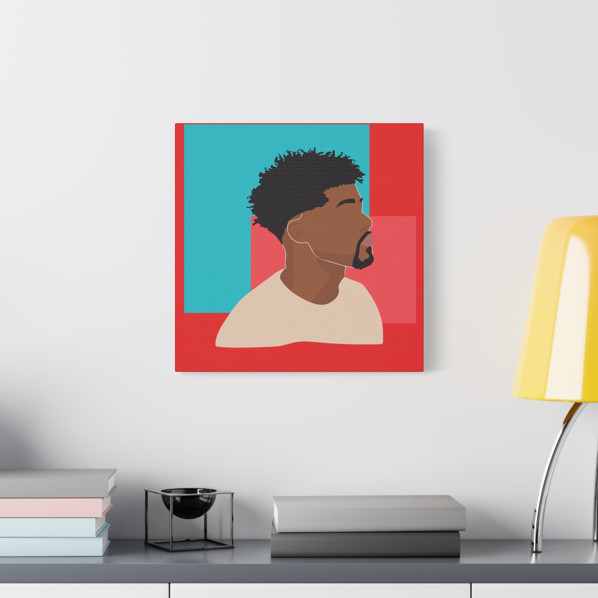 Modern Black Man Profile on Red & Teal — Canvas Art