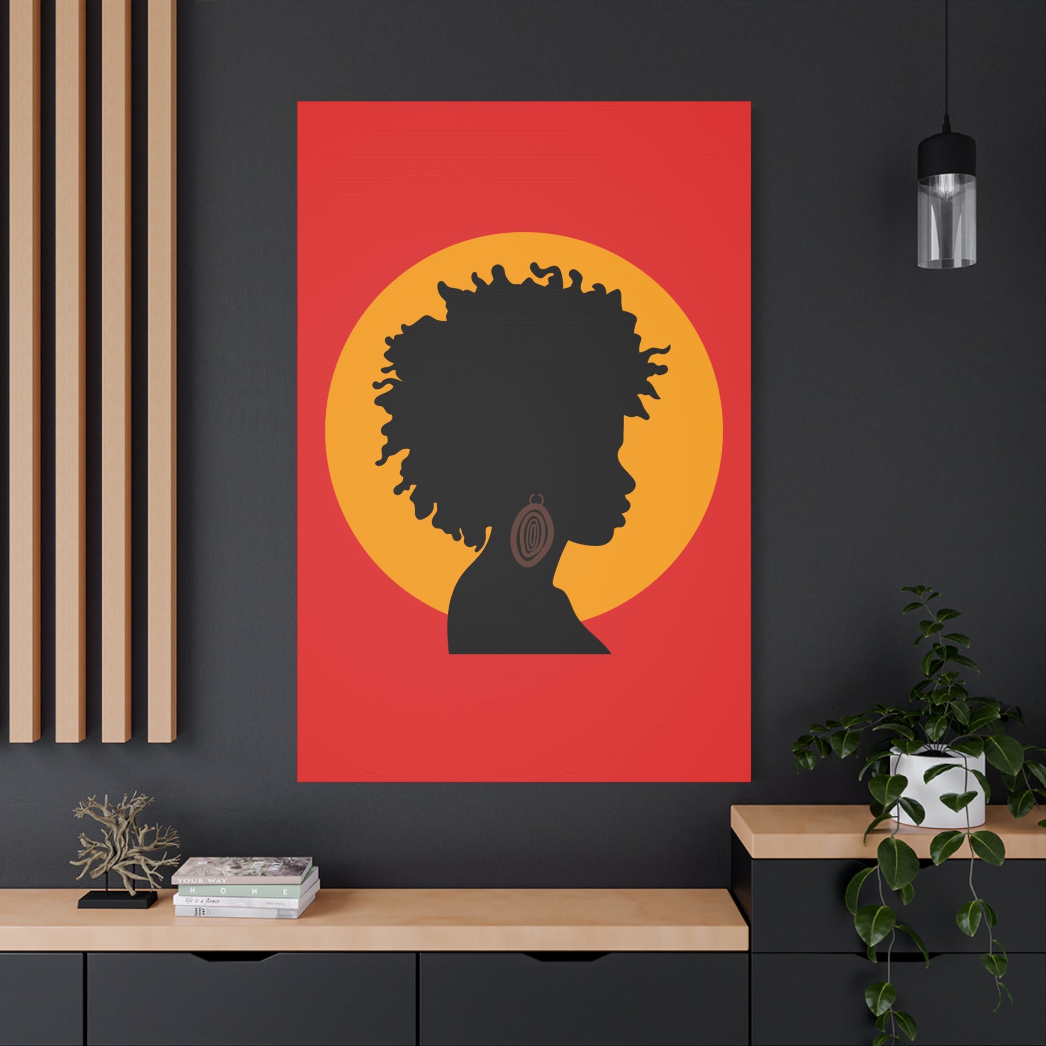Black Woman Profile with Afro & Earring - Canvas Art