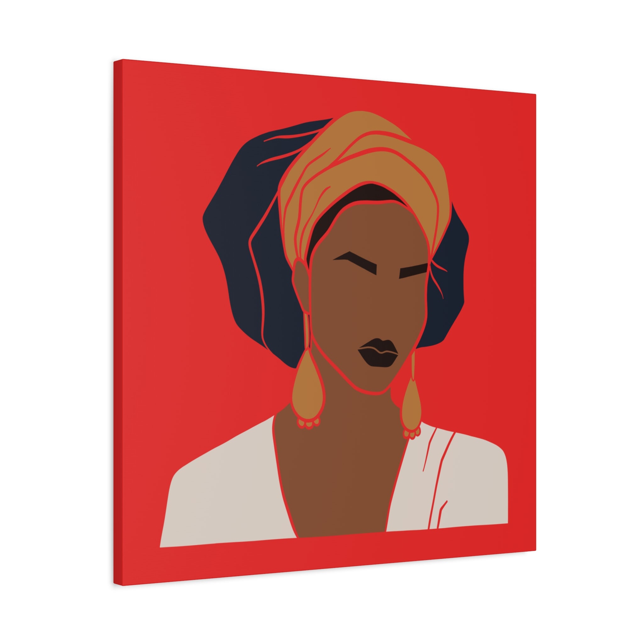 Bold Afrocentric Woman Portrait on Red - Canvas Art