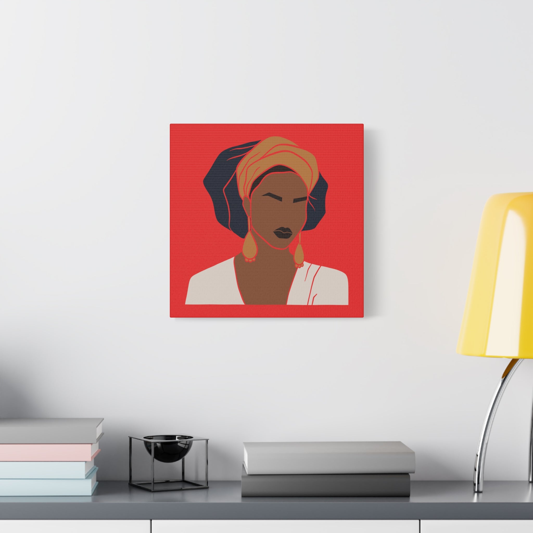Bold Afrocentric Woman Portrait on Red - Canvas Art